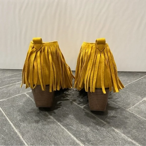 Wild G Golden Yellow Fringe Slip On Bootie Ankle Boot - Picture 7 of 11